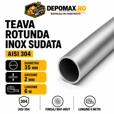 Teava rotunda inox sudata AISI 304, 35 x 2 mm, 6 metri